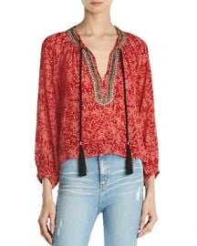 The Kooples Sunrise Embellished Silk Peasant Top x at Bloomingdales